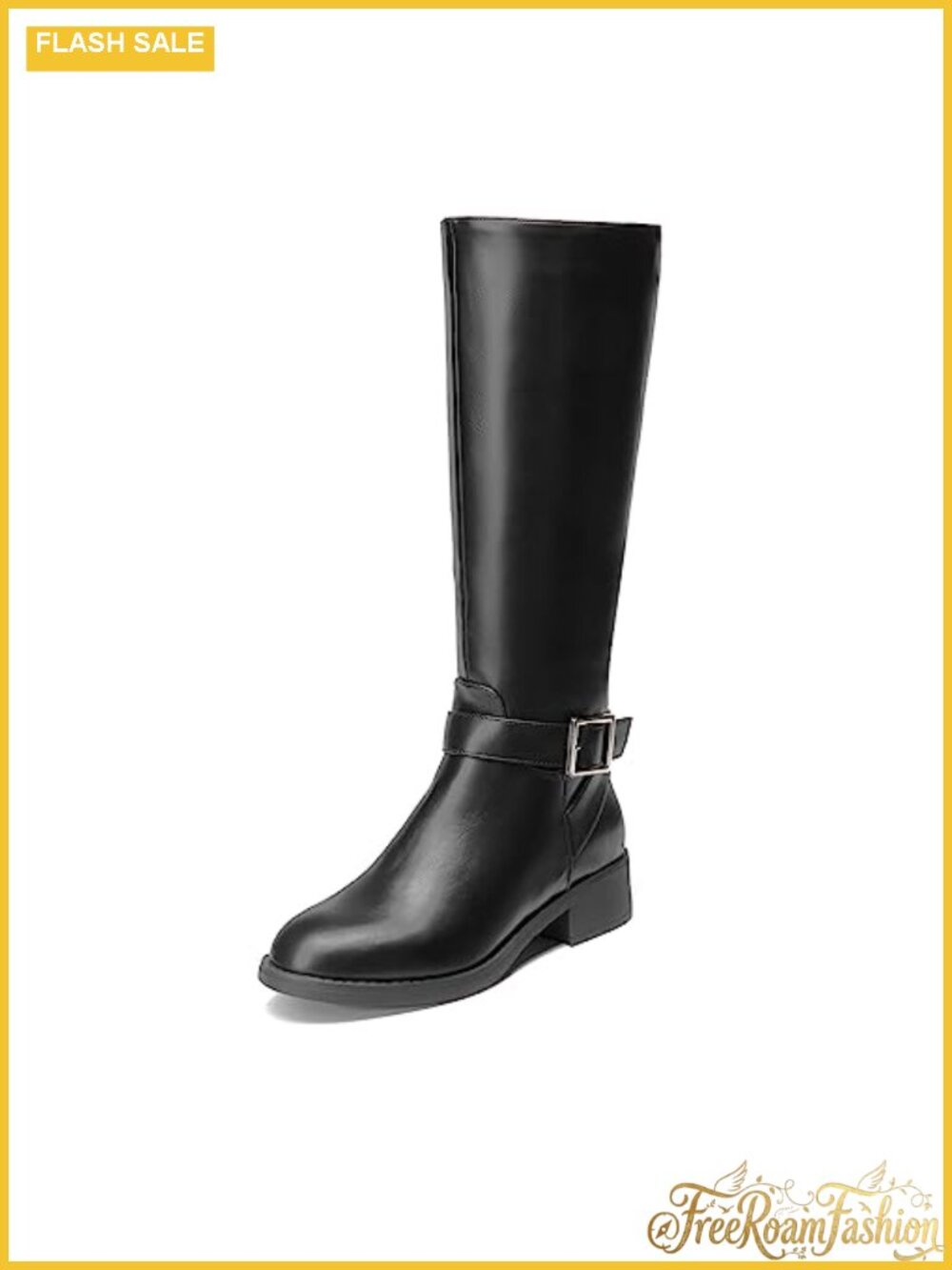 Women's Knee High Riding Boots Faux Leather Low Heel Side Zip